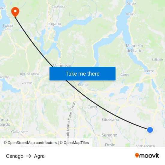 Osnago to Agra map