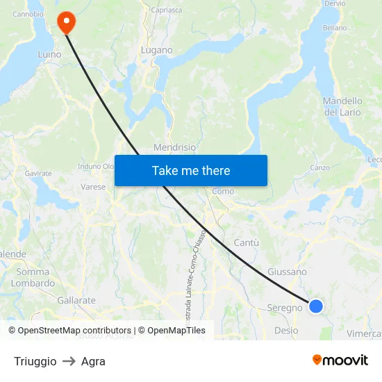 Triuggio to Agra map