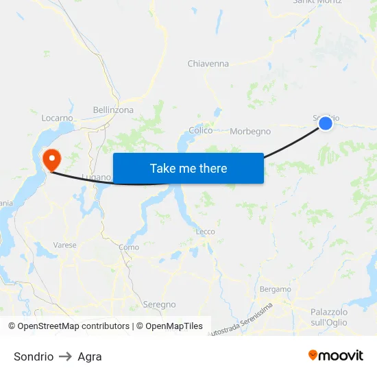 Sondrio to Agra map