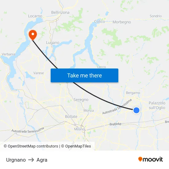 Urgnano to Agra map
