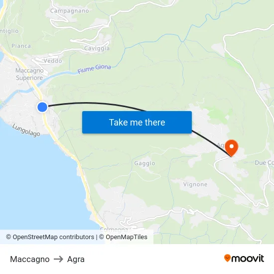 Maccagno to Agra map