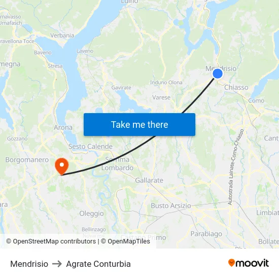 Mendrisio to Agrate Conturbia map