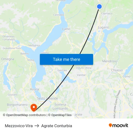 Mezzovico-Vira to Agrate Conturbia map