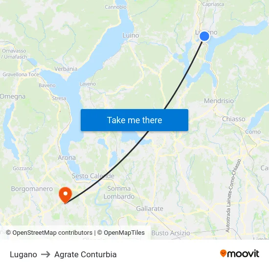Lugano to Agrate Conturbia map