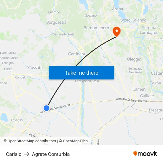 Carisio to Agrate Conturbia map