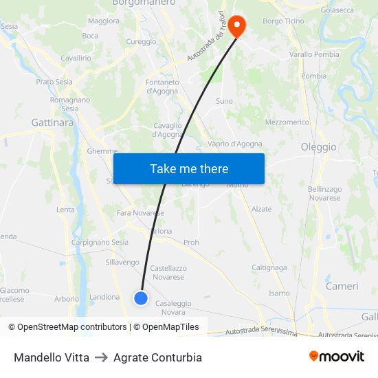 Mandello Vitta to Agrate Conturbia map
