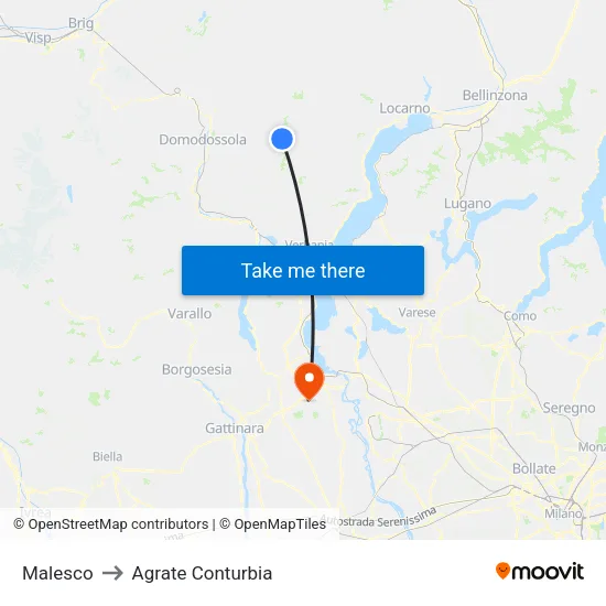 Malesco to Agrate Conturbia map