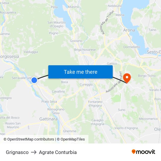 Grignasco to Agrate Conturbia map