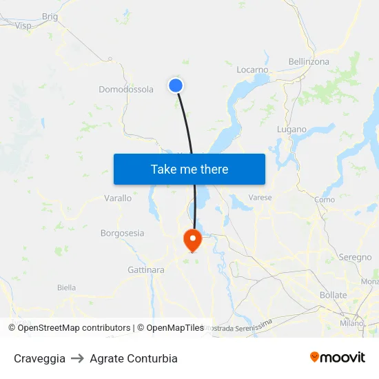 Craveggia to Agrate Conturbia map
