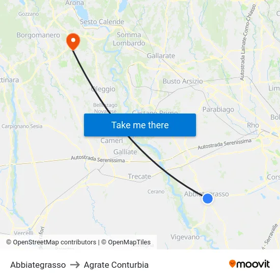 Abbiategrasso to Agrate Conturbia map