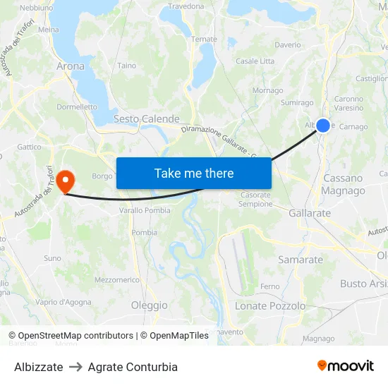 Albizzate to Agrate Conturbia map