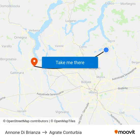 Annone Di Brianza to Agrate Conturbia map
