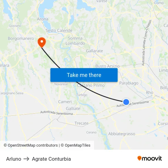 Arluno to Agrate Conturbia map