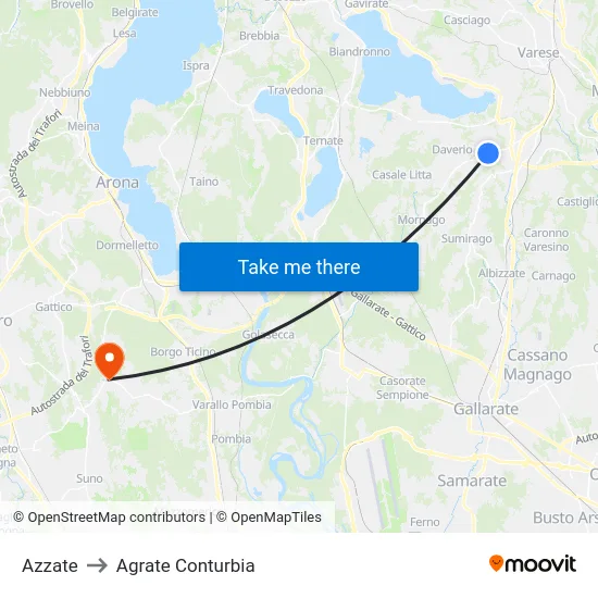 Azzate to Agrate Conturbia map