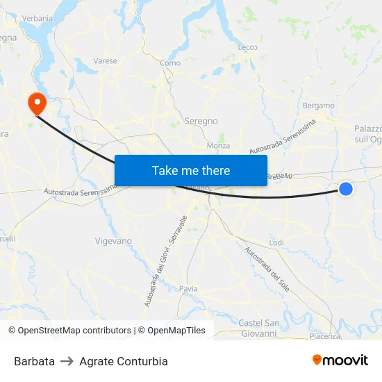 Barbata to Agrate Conturbia map