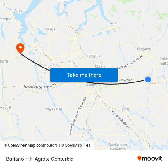 Bariano to Agrate Conturbia map