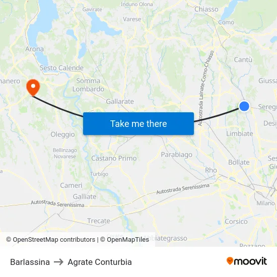 Barlassina to Agrate Conturbia map