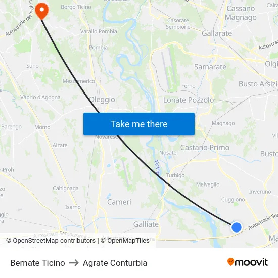 Bernate Ticino to Agrate Conturbia map