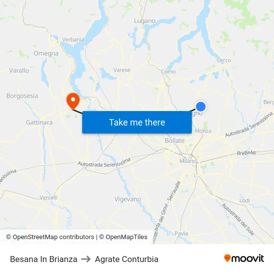 Besana In Brianza to Agrate Conturbia map