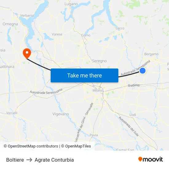 Boltiere to Agrate Conturbia map