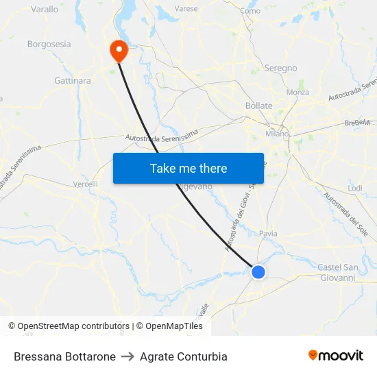 Bressana Bottarone to Agrate Conturbia map