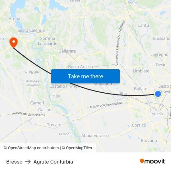 Bresso to Agrate Conturbia map