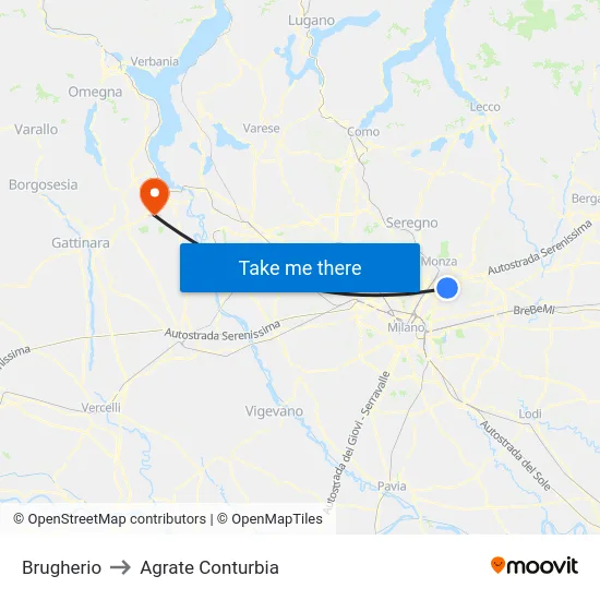 Brugherio to Agrate Conturbia map