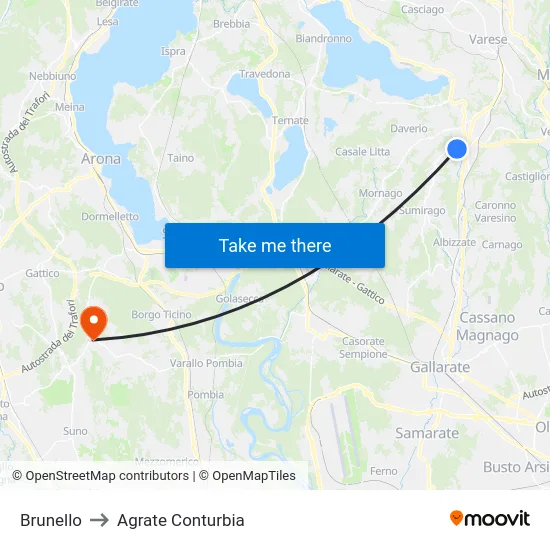 Brunello to Agrate Conturbia map