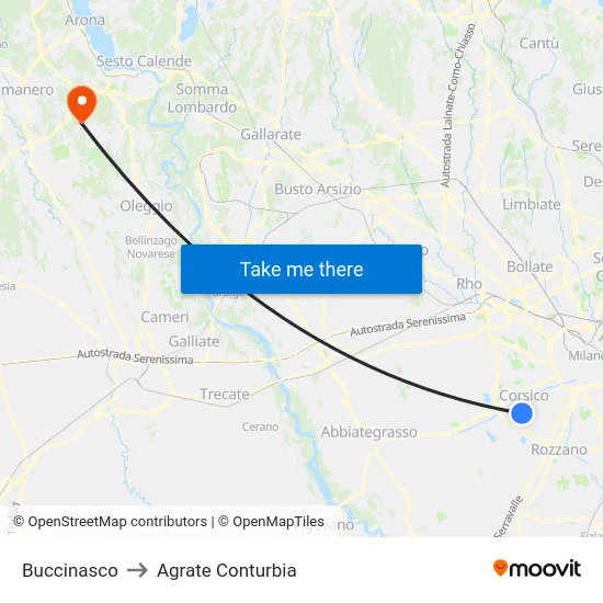 Buccinasco to Agrate Conturbia map