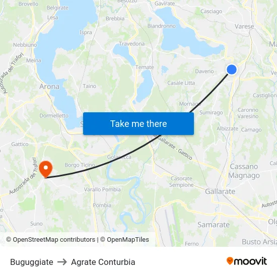 Buguggiate to Agrate Conturbia map