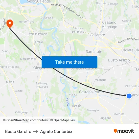 Busto Garolfo to Agrate Conturbia map