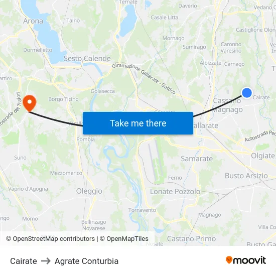 Cairate to Agrate Conturbia map