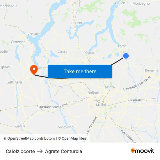 Calolziocorte to Agrate Conturbia map