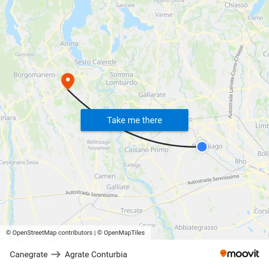 Canegrate to Agrate Conturbia map