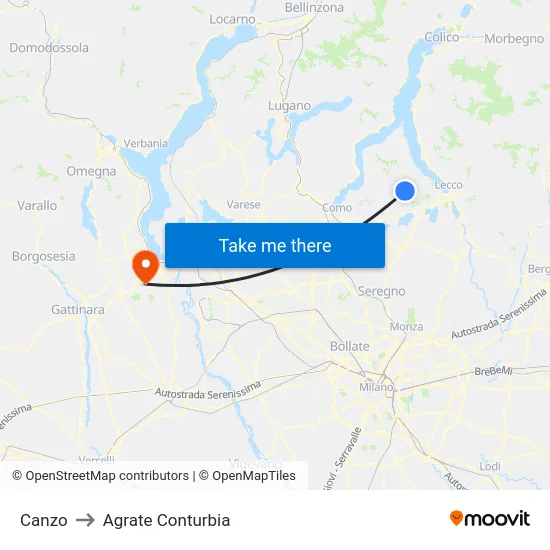 Canzo to Agrate Conturbia map