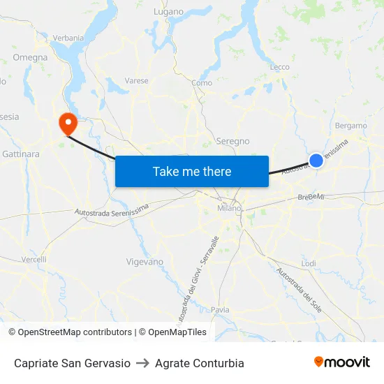 Capriate San Gervasio to Agrate Conturbia map