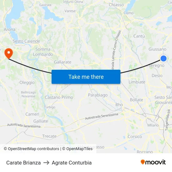 Carate Brianza to Agrate Conturbia map