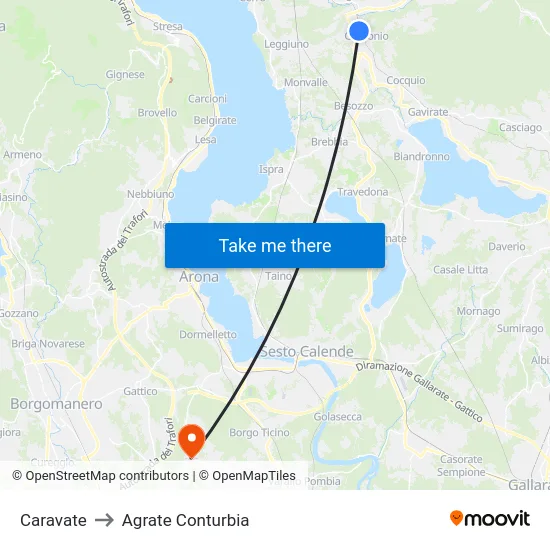 Caravate to Agrate Conturbia map