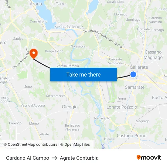Cardano Al Campo to Agrate Conturbia map