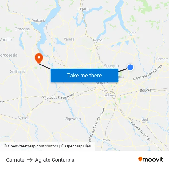 Carnate to Agrate Conturbia map