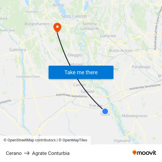 Cerano to Agrate Conturbia map