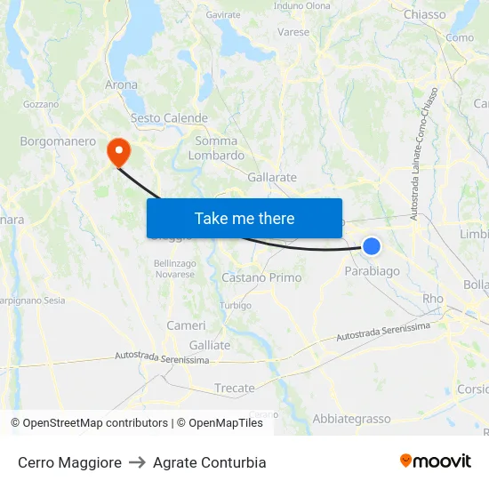 Cerro Maggiore to Agrate Conturbia map