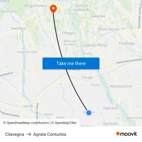 Cilavegna to Agrate Conturbia map