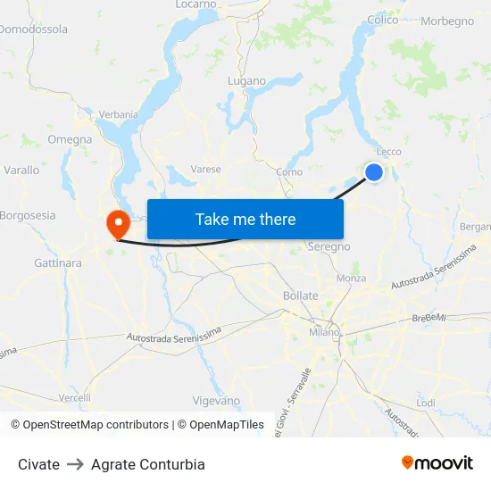 Civate to Agrate Conturbia map