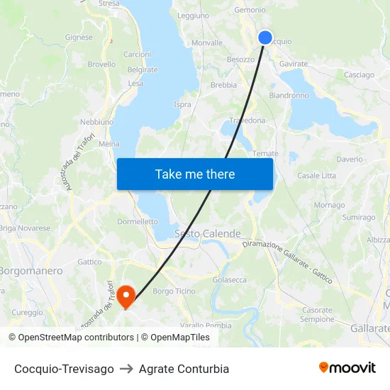 Cocquio-Trevisago to Agrate Conturbia map