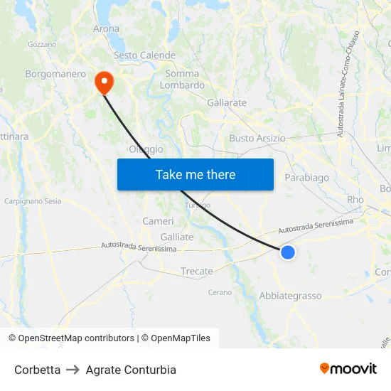 Corbetta to Agrate Conturbia map