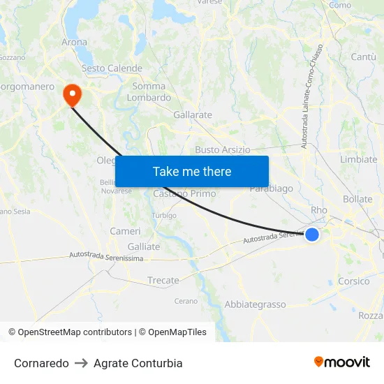 Cornaredo to Agrate Conturbia map