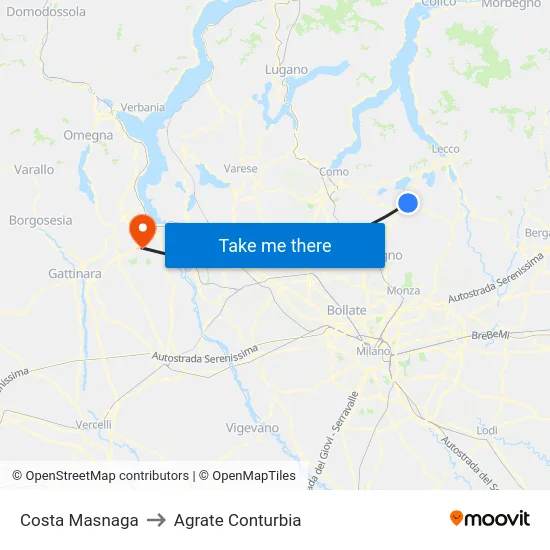 Costa Masnaga to Agrate Conturbia map