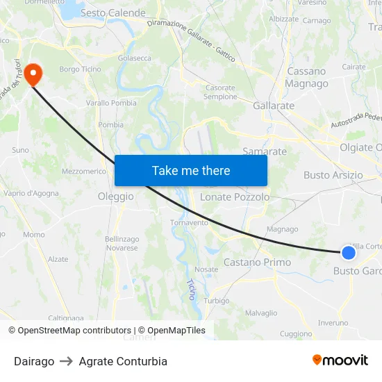 Dairago to Agrate Conturbia map