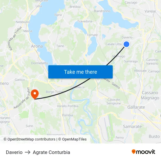 Daverio to Agrate Conturbia map